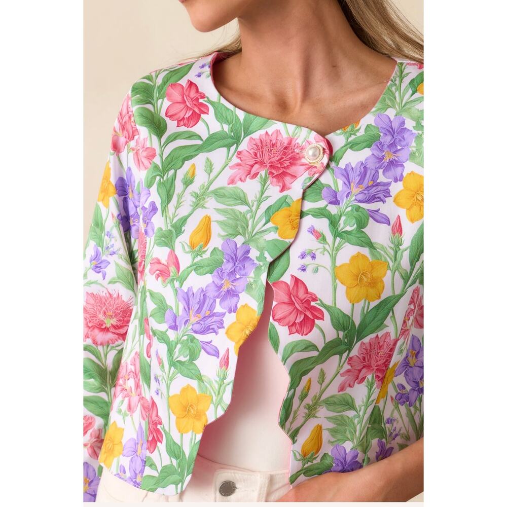 Prosperina BEAUMONT REVERSIBLE GARDEN PARTY FLORAL COTTON SCALLOP JACKET - Picture 3 of 10
